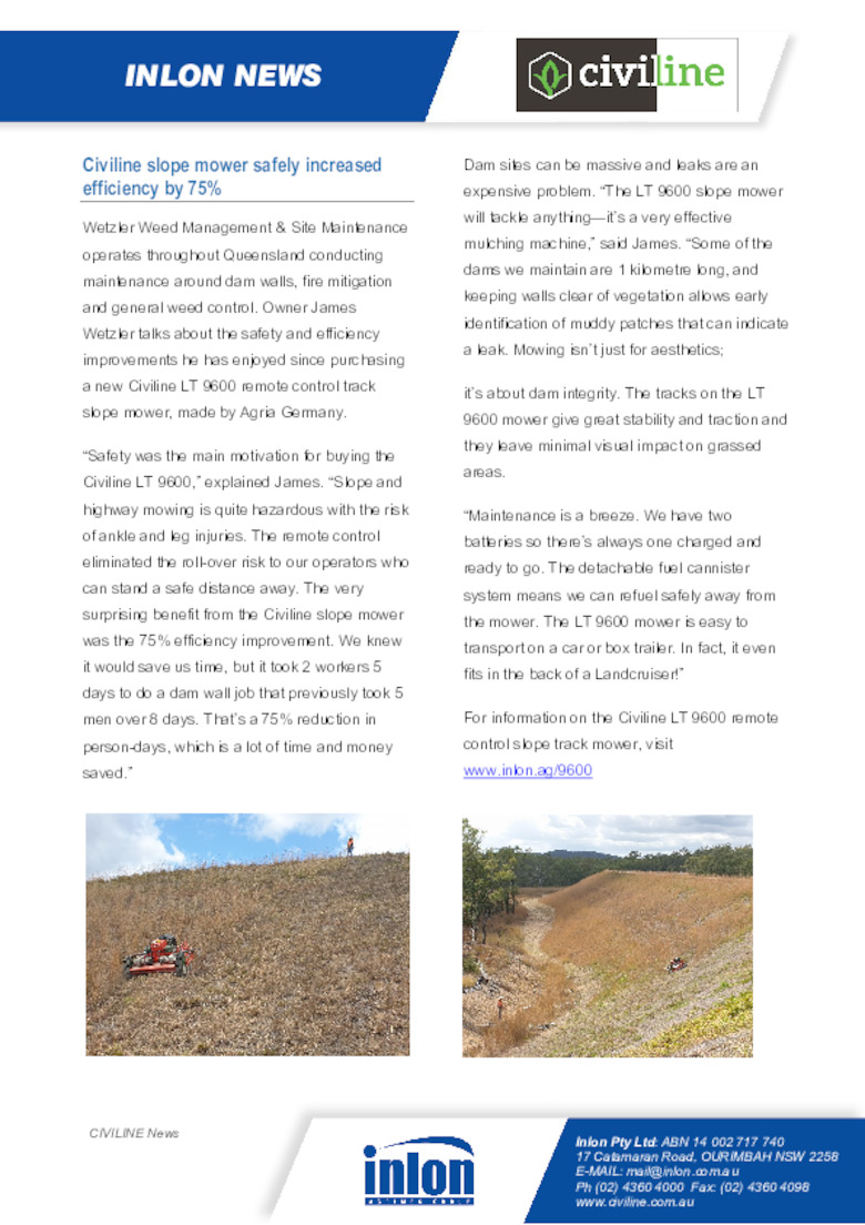 Civiline Slope Mower Safely increased efficiency by 75 percent